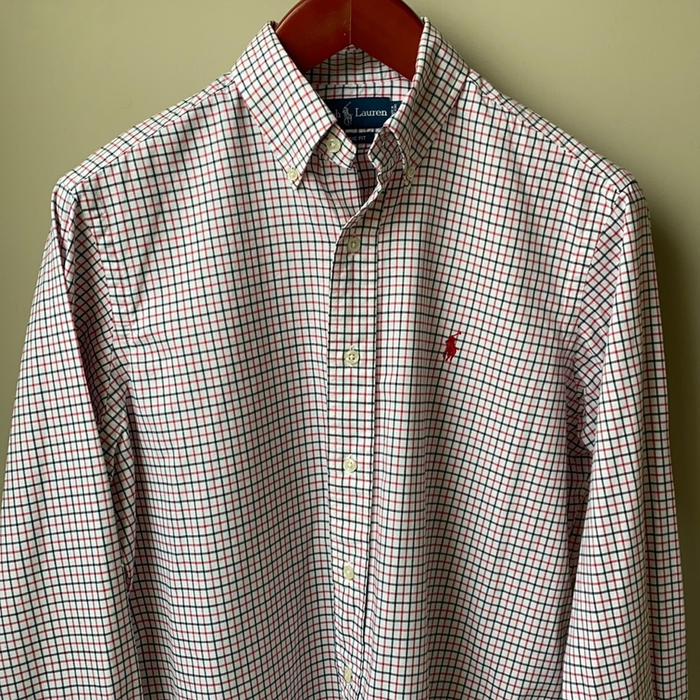Polo Ralph Lauren Red & Black Classic Fit Button Down Shirt, Medium